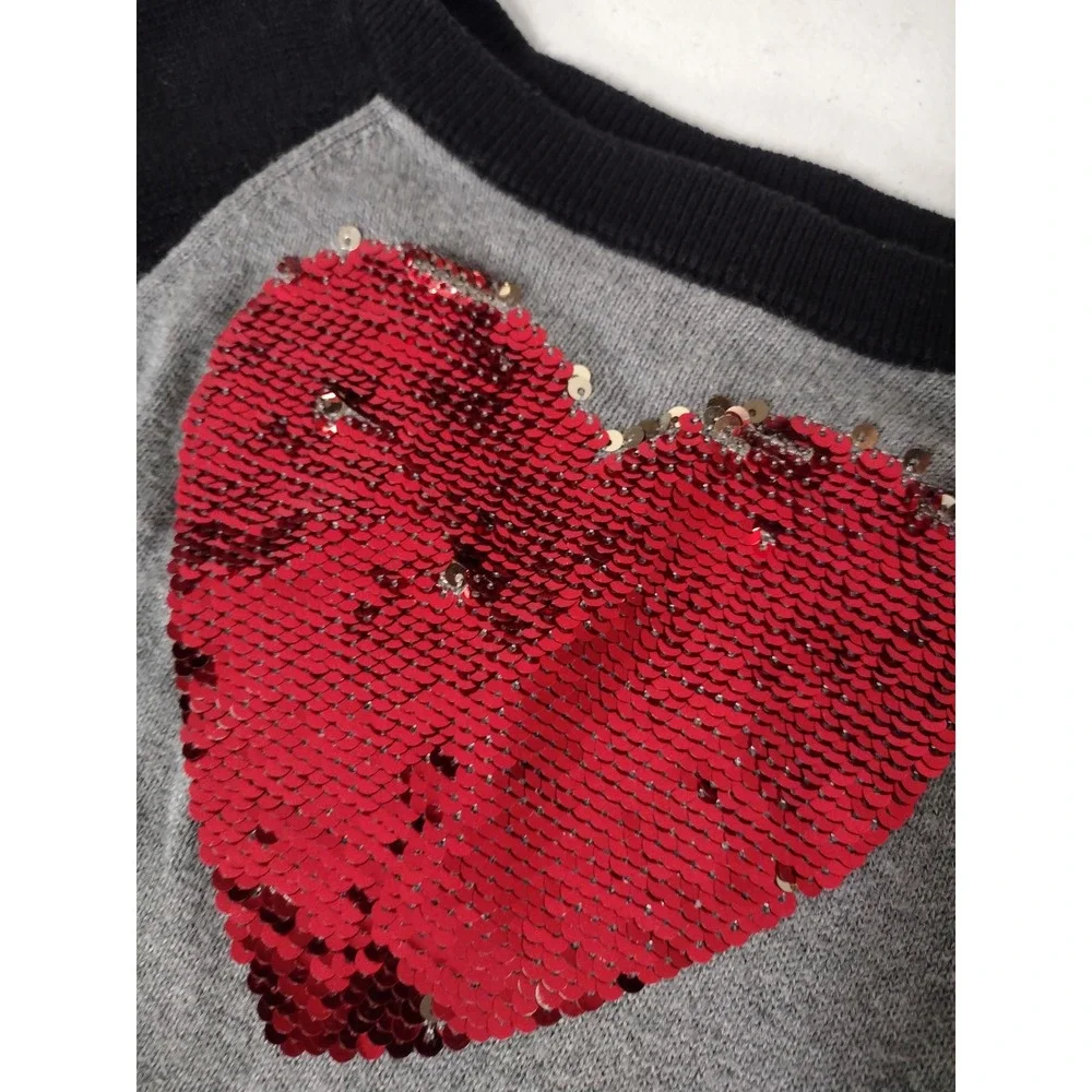 The Childrens‎ Place Girls XS 4 Gray Black Sequin Heart Sweater Dress Tunic